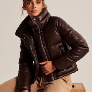 Abercrombie & Fitch Dark Brown Vegan Leather Puffer